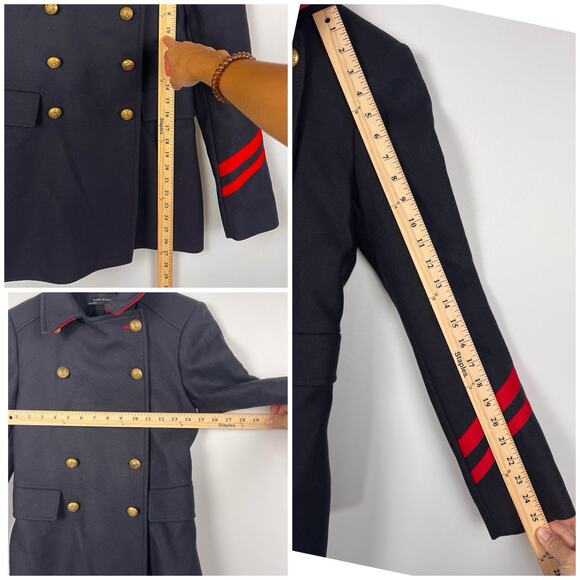 ZARA Wool Blend XS Military Peacoat Jacket NavyBlue Gold Button Double Breasted - Picture 7 of 12
